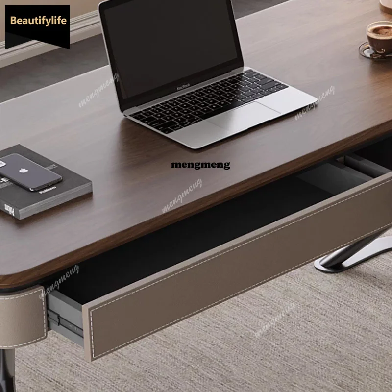 

Стильный деревянный стол с ящиком для хранения, прочными металлическими ножками, современный письменный стол для домашнего офиса или кабинета D80