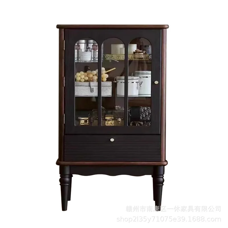 

American side cabinet storage solid wood high side cabinet French retro high-end living room wine cabinet bookcase