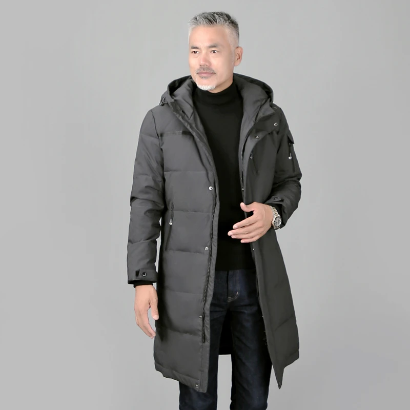 Plus Size 5XL Middle-aged Men Winter Down Coat For Father Long White Duck Down Winter Jacket Men Hooded Down Parka Men Overcoat