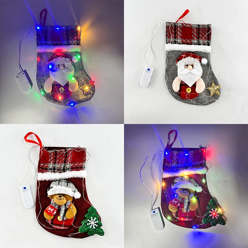 

Glowing Christmas Stockings Kids Adult Candy Bag Gift Xmas Tree Snowman Deer Christmas Stocking Decoration Christmas Stockings