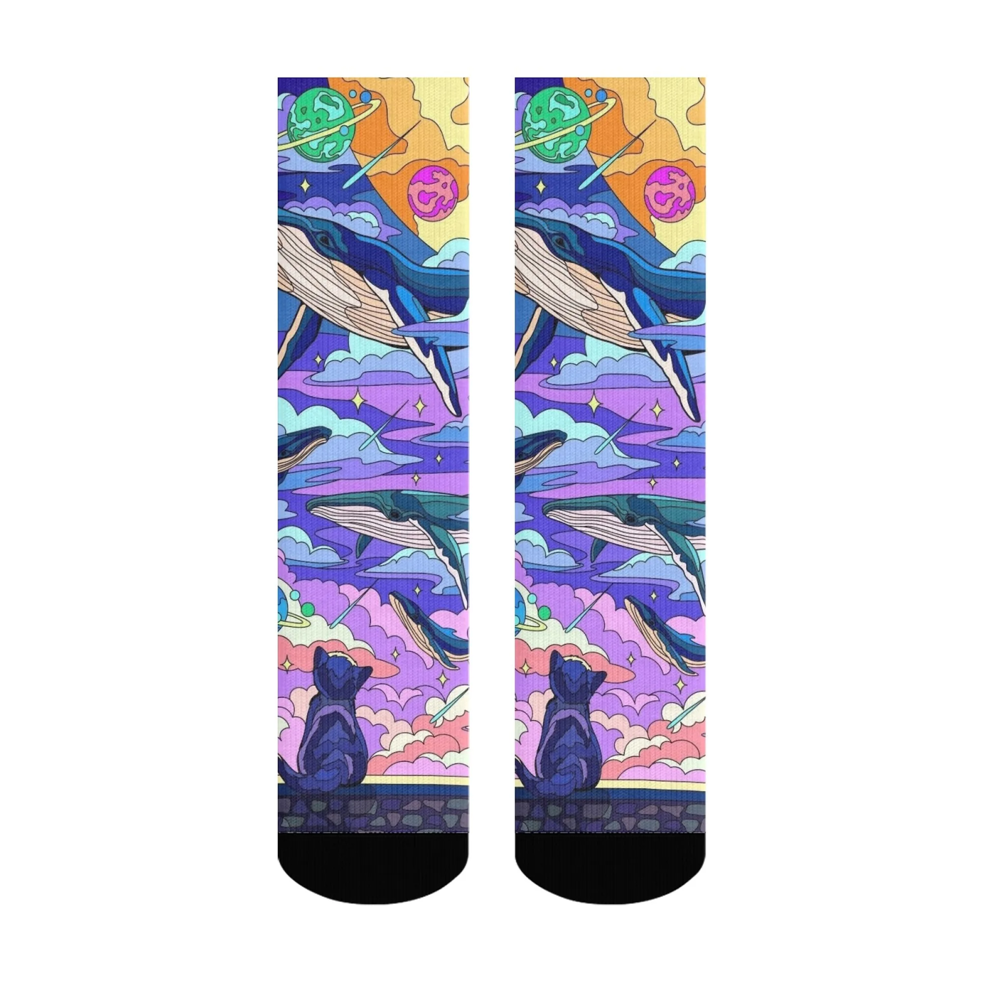 ถุงเท้าลายการ์ตูนวาฬอวกาศสุดแปลกใหม่ สไตล์เรโทร กันลื่น ระบายอากาศได้ดี นุ่ม สบาย ของขวัญสุดแปลก สำหรับกิจกรรมกลางแจ้ง ทุกฤดูกาล