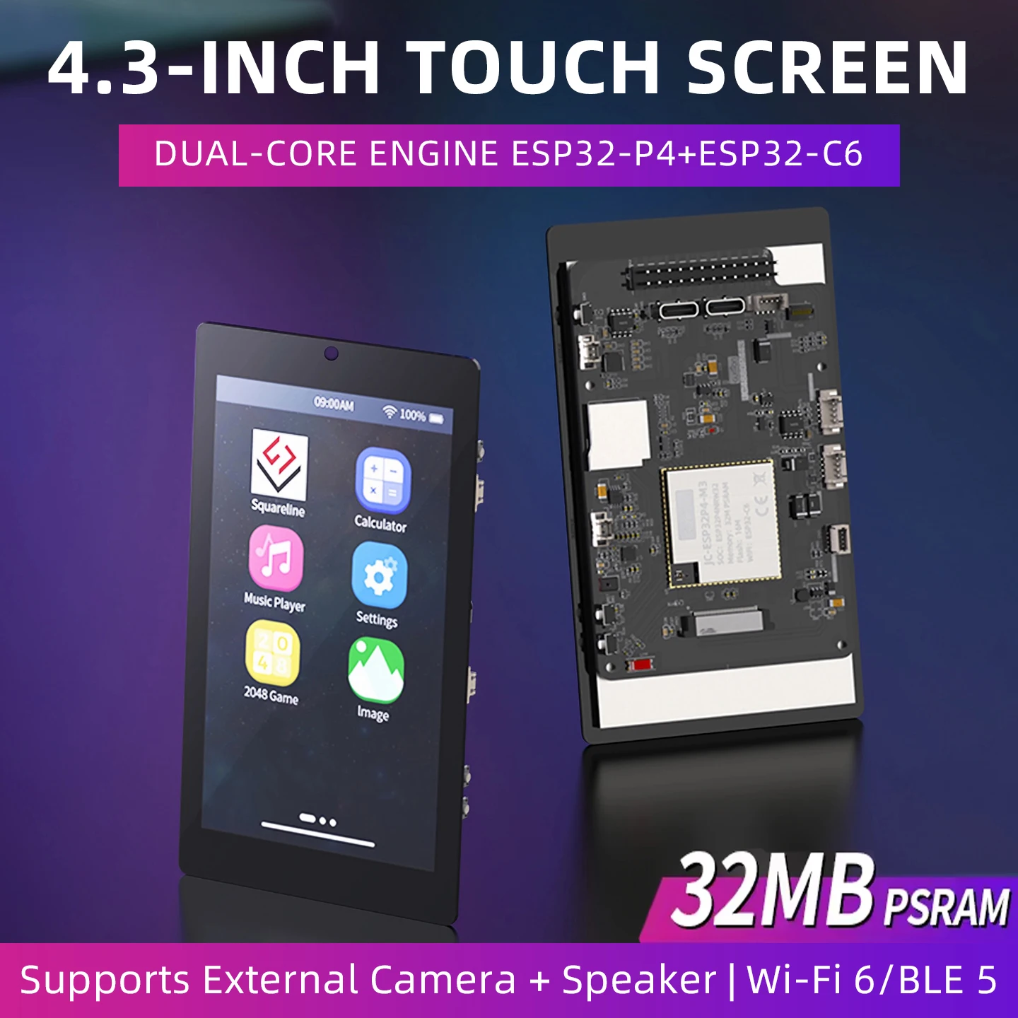 ESP32P4 + ESP32-C6 Development Board 4.3 Inch Display 480*800 IPS Capacitive Touch Screen 32MB PSRAM WiFi 6 Bluetooth 5