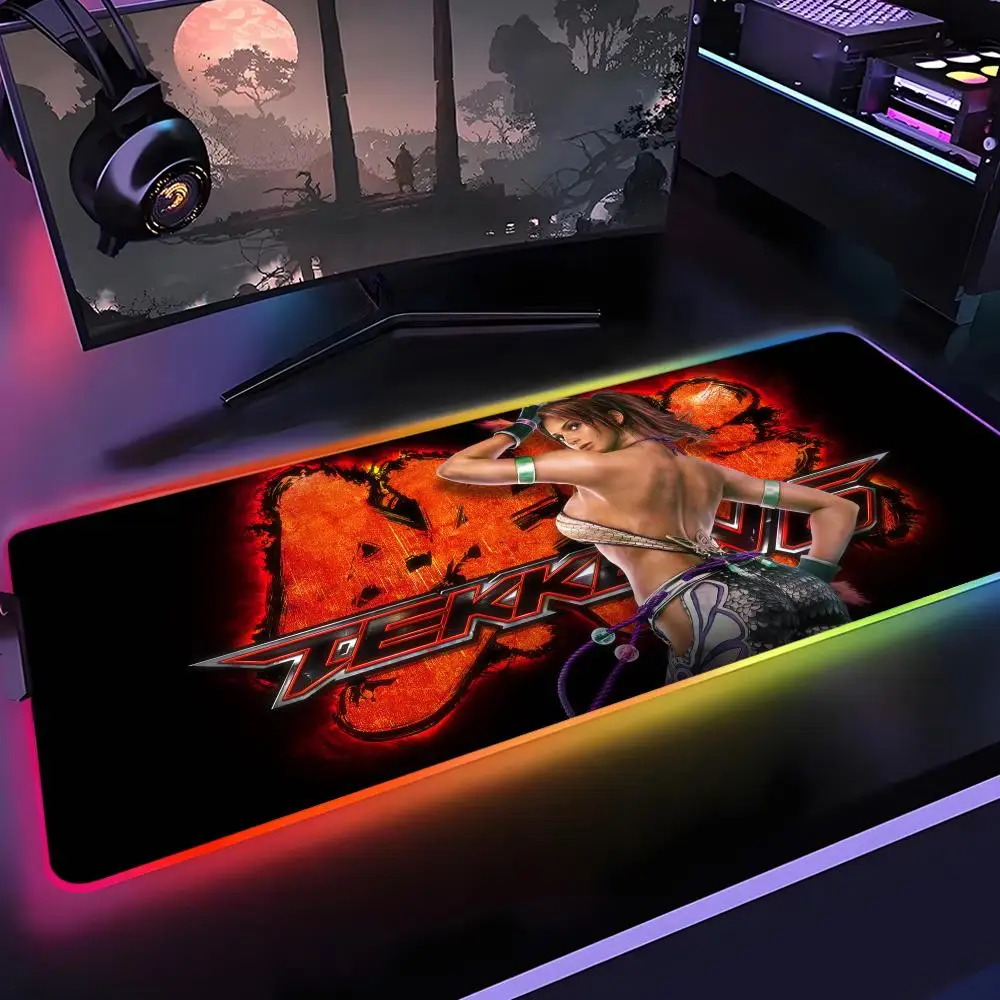 

Game Tekken Mouse Pad Gamer Rgb Desk Mat Back Light Led Mousepad Setup Gaming Accessories Deskmat Big Mousepepad Backlight