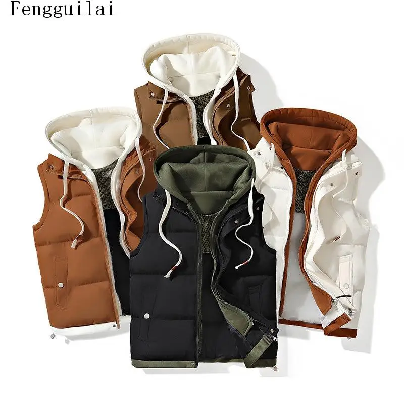 Detachable Hood Puffer Vest Sleeveless Cotton Padded Gilet Multi Color Zip Front Warm Winter Casual Waistcoat