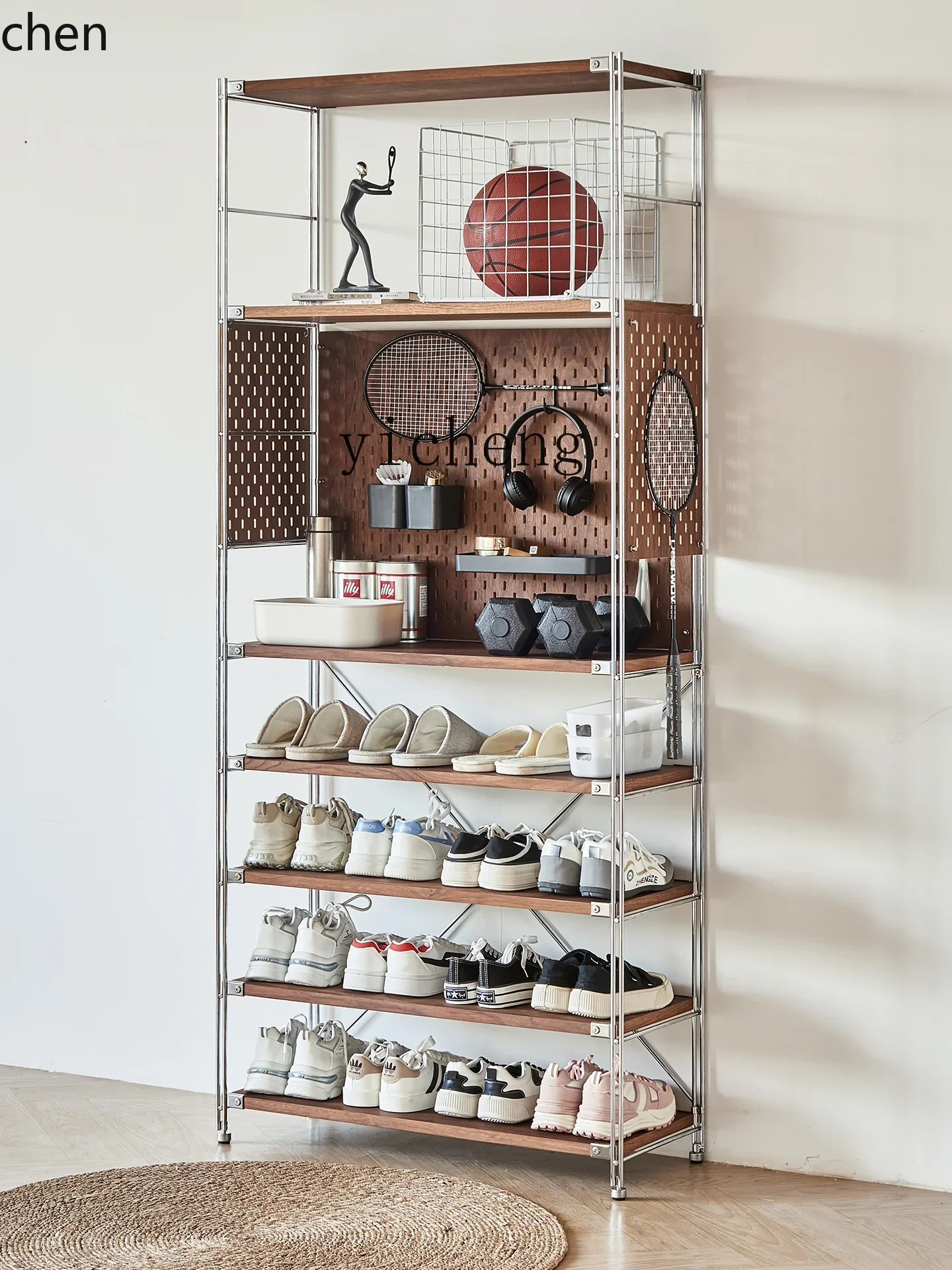 b17- stainless steel shoe rack small apartment household shoe cabinet solid wood multi-layer cabinet hole plate rack