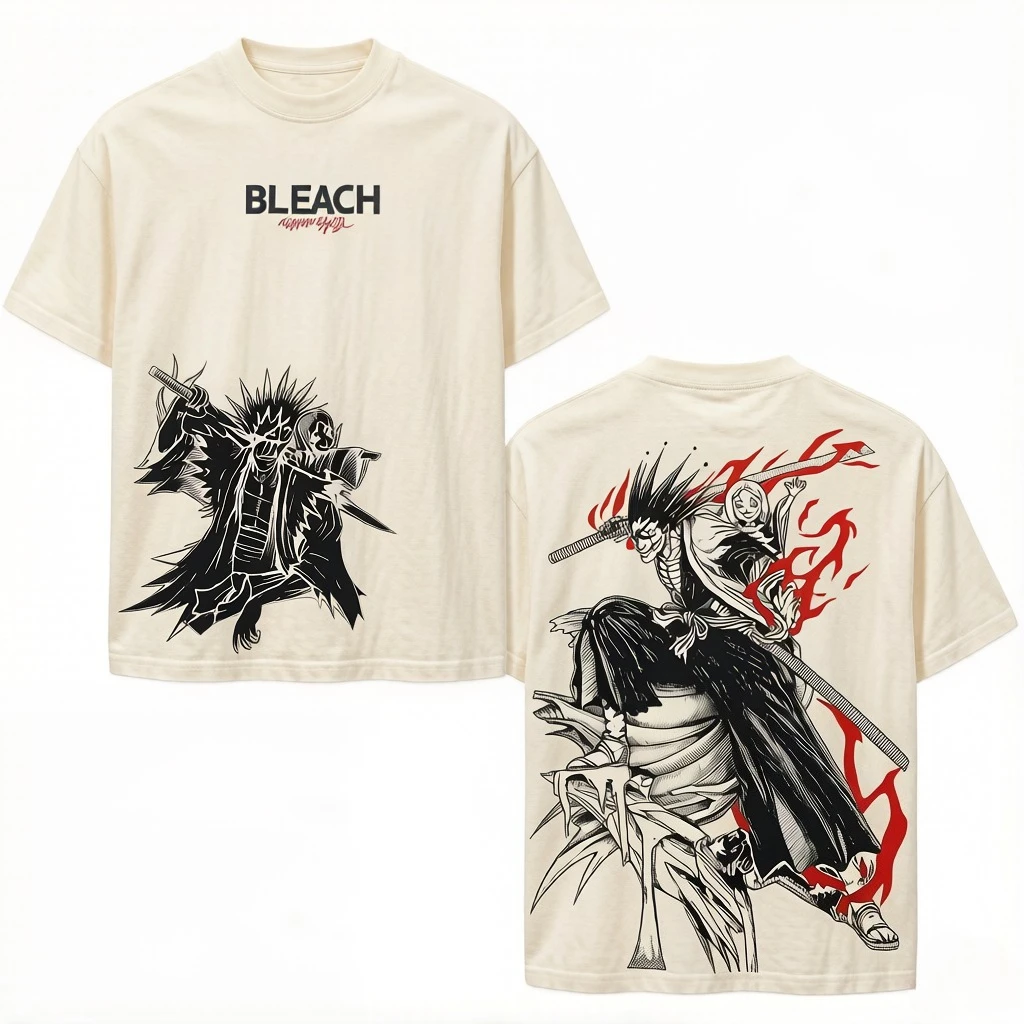 Vintage Anime BLEACH Zaraki Kenpachi Bedrucktes T-Shirt für Männer und Frauen, Japanischer Manga, Lässiges Baumwoll-Kurzarm-Shirt, Streetwear, Unisex Tee – Detail 4