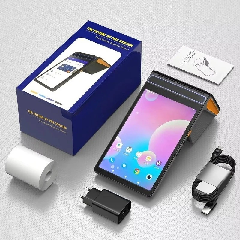 8 Inch Mobile Pos QRCode Scanner Pos System Touch Screen Android 13  58mm Printer Cash Register Machine