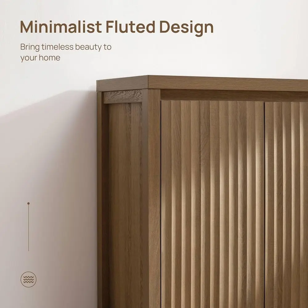 طقم خزانة بوفيه مكون من قطعتين من كراميل أوك فارمهاوس مع أرفف قابلة للتعديل لتخزين المطبخ وغرفة المعيشة