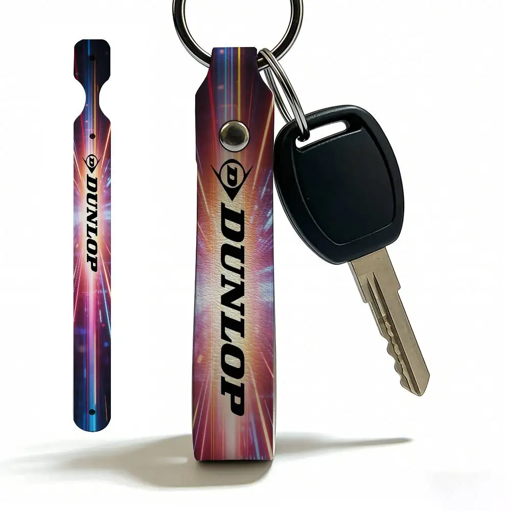 For Dunlop PU Leather Motorcycle Keychain Universal Motorbike Key Ring Holder For Riders Men Gift
