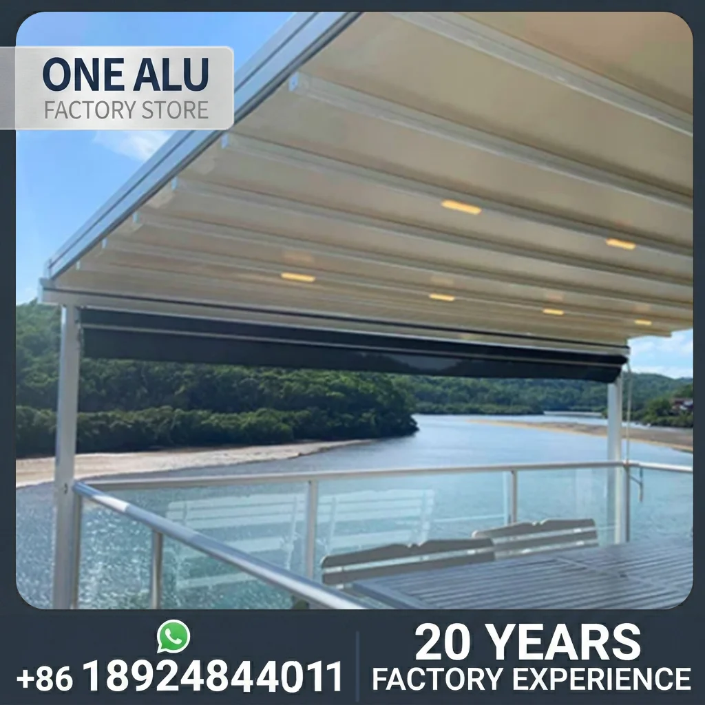 

OneAlu Elite Motorized Sunshade: Seamless Wall-Mounted Shelter for Private Backyard Swimming Decks