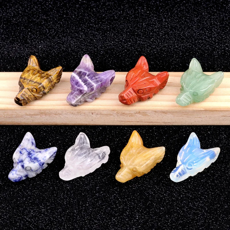 1pc Mini Size Natural Stone Wolf Head Figurine Ornaments Quartz Healing Crystal Animal Statue Decoration