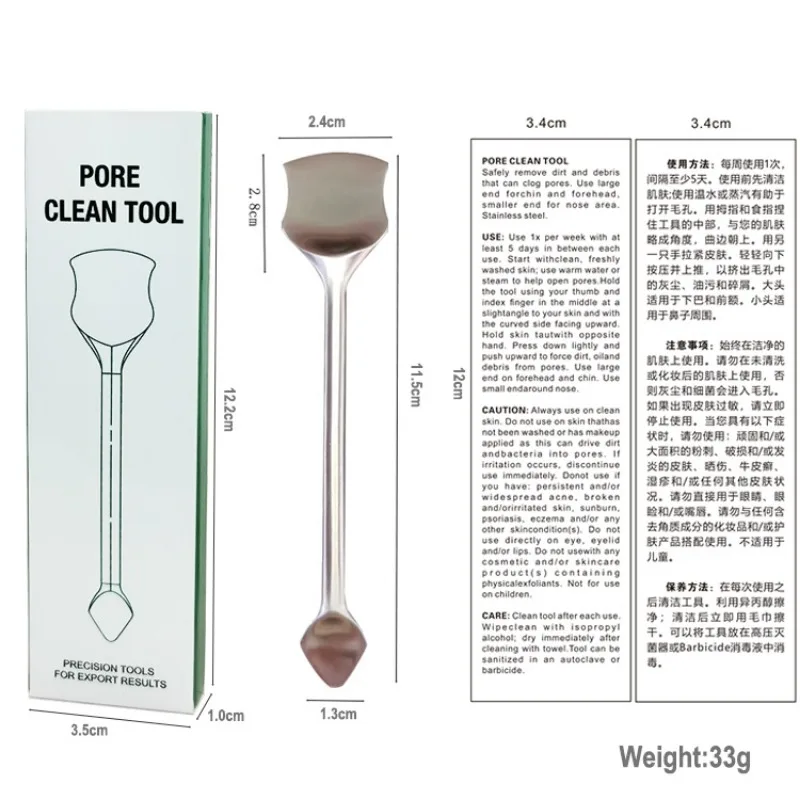 Detergente per la rimozione di punti neri per l'acne a doppia testa Estrattore in acciaio inossidabile Detergente per pori Strumento per la cura della pelle Rimozione di bellezza Scooper Trucco