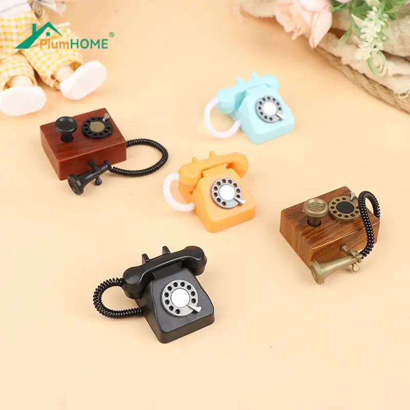 1/12 Doll House Furniture Miniature Retro Phone Vintage Telephone Dolls Houses Furniture Acc Decor Miniature Simulation Toy