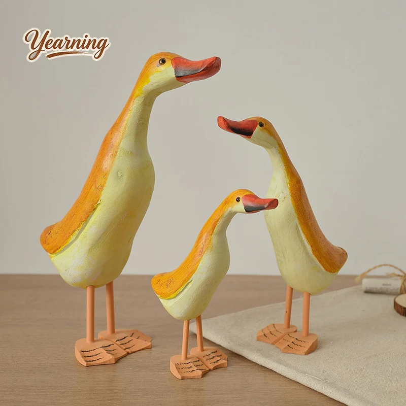 Nordic Style Wooden Duck Set Craft Ornament Home Garden Decor Creative Gift