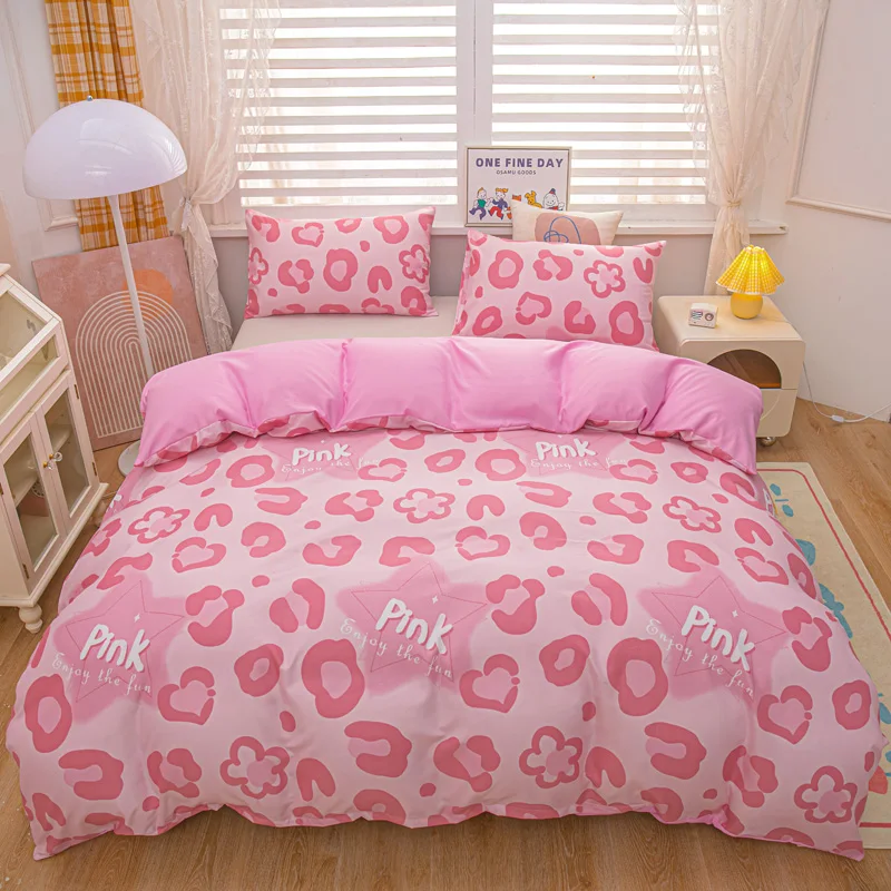 Pink Leopard Print Duvet Cover Set Animal Cheetah Pattern Comforter Covers Set Girly Bedding Set for Teens Women Bedroom Decor