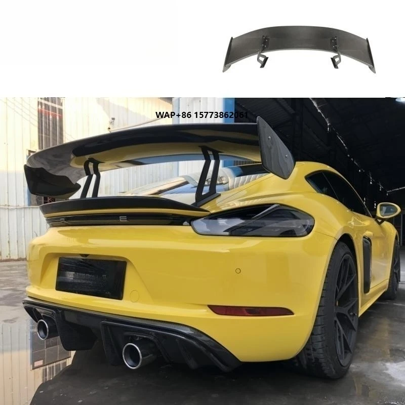 

718 Rear Wing Fit for POR 718 2017--2019 Year GT4 Style DRY Carbon Fiber Rear Wing With Brackets for 718 Cyman