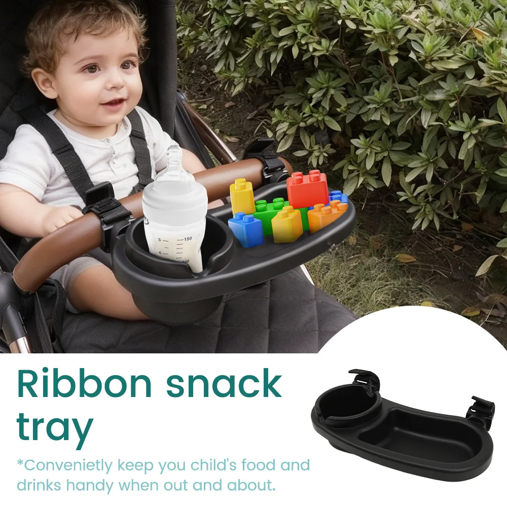 Stroller Handlebar Tray with Cup Holder, Convenient Outdoor Baby Drink & Food Storage Tray for Parent Daily Walks