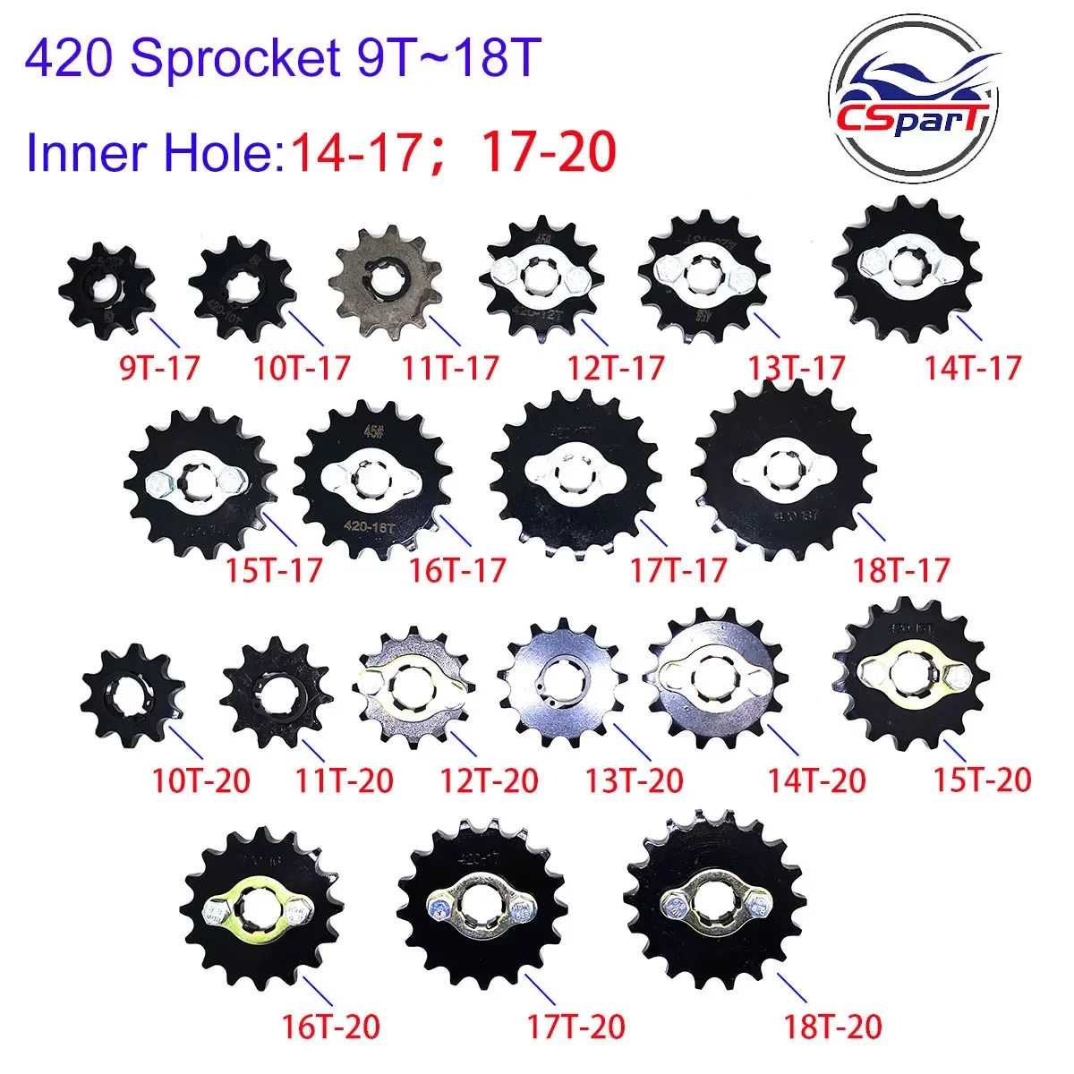 420 Front Sprocekt 9T 10T 11T 12T 13T 14T 15T 16T 17T 18T 17MM 20MM For Honda Dirt bike ATV Quad Motorcycle 50CC ~ 160CC