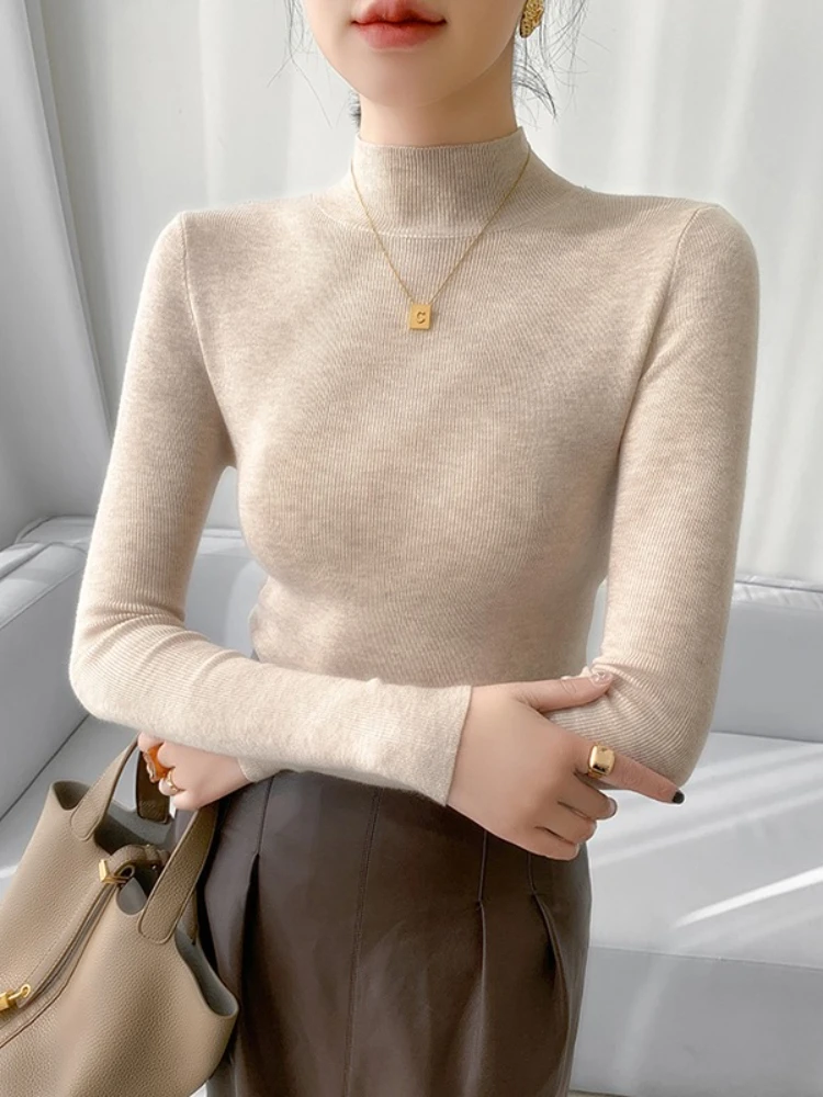 2025 Vintage Basic Solid Knitted Tops Autumn Winter Women Sweater Casual Slim Turtleneck Pullovers Korean Simple Chic Sweater