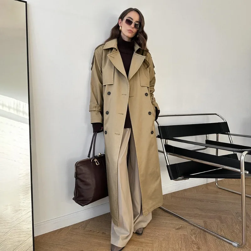 Extended Trench Coat A New Autumn and Winter Fashion Style Pure Cotton Retro Loose Coat with Cinched Waist.for Women Temperament