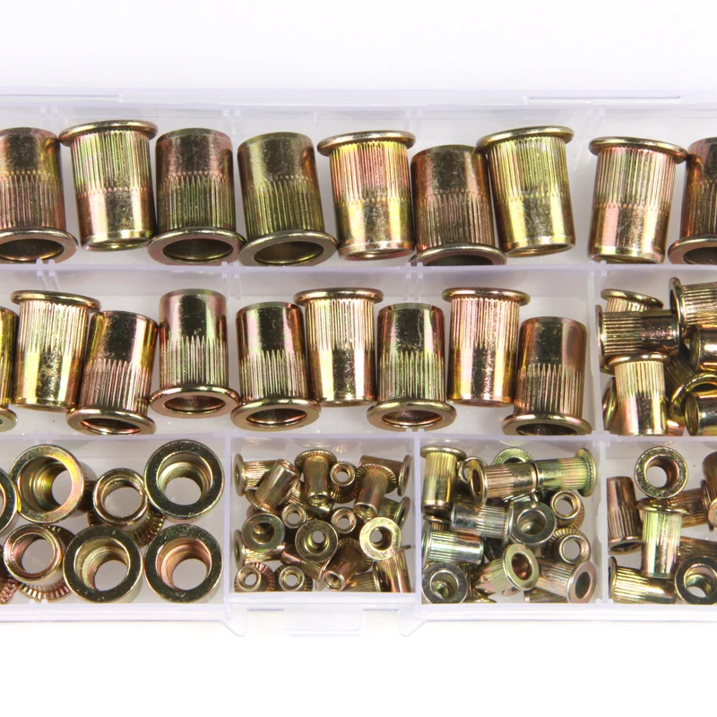 300/220/90pcs M3 M4 M5 M6 M8 M10 M12 Zinc Plated Carbon Steel Flat Head Rivet Nuts OR BT606 Manual Riveter Gun Nut Gun