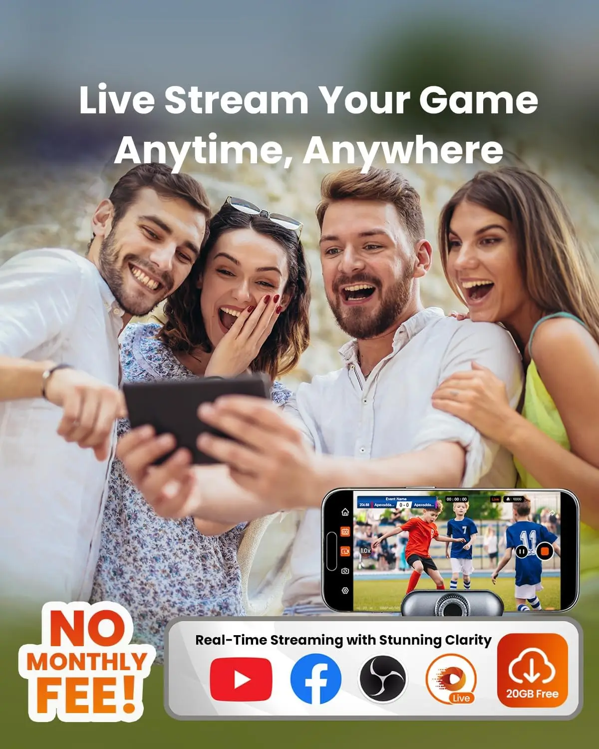 Chameleon AI Auto Sports Action Camera - Telecamera da calcio 4K 60FPS e telecamera di tracciamento per basket per sport di squadra, streaming live,