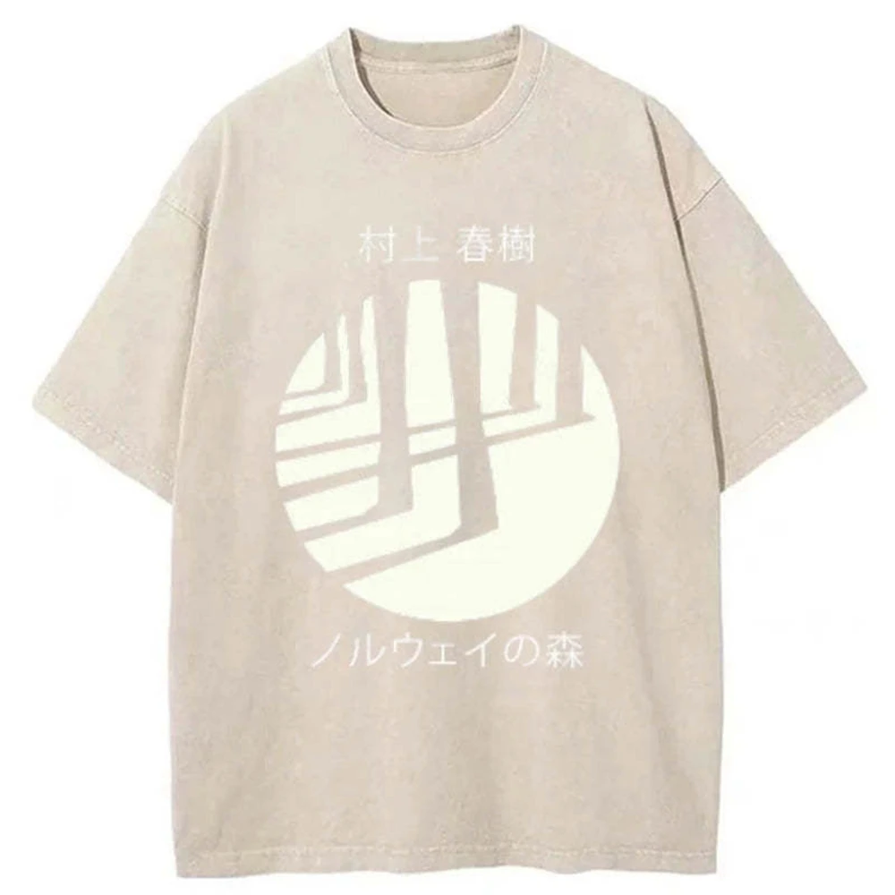 SOVOB Norwegian Wood By Haruki Murakami Washed T-shirts Homme Mens short sleeve Round Neck Printing Pullover T-Shirt 25292