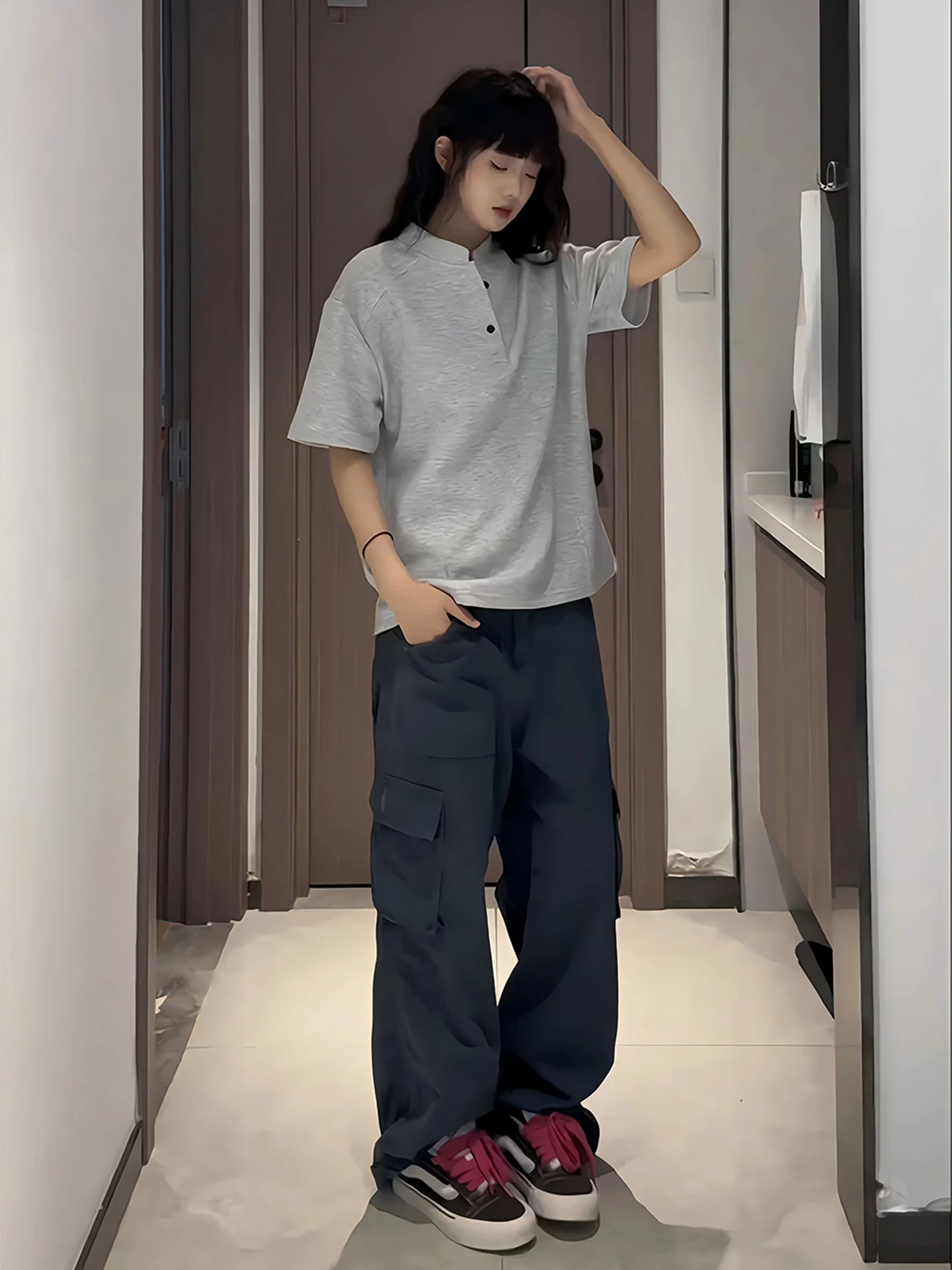 

ey Straight Leg Workwear Pants Men Summer Thin Cleanfit Jeans American High Street Micro Flare Casual Trousers Breathable