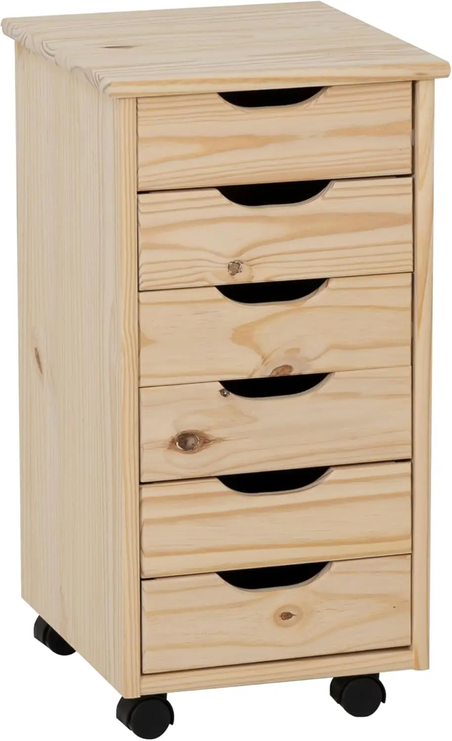 

Unfinished Wooden Rolling Storage Cart with Six Drawers for Home Organization