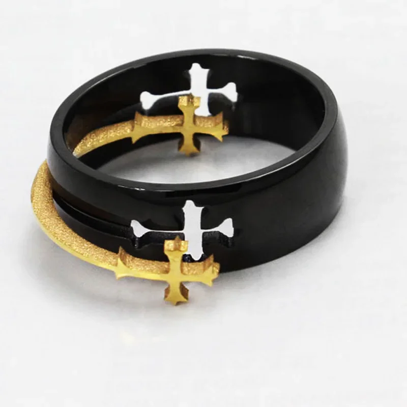 Separable Stainless Steel Black Color Jesus Cross Ring Bible Prayer Finger Rings for Men Women 8mm Amulet Wedding Jewelry