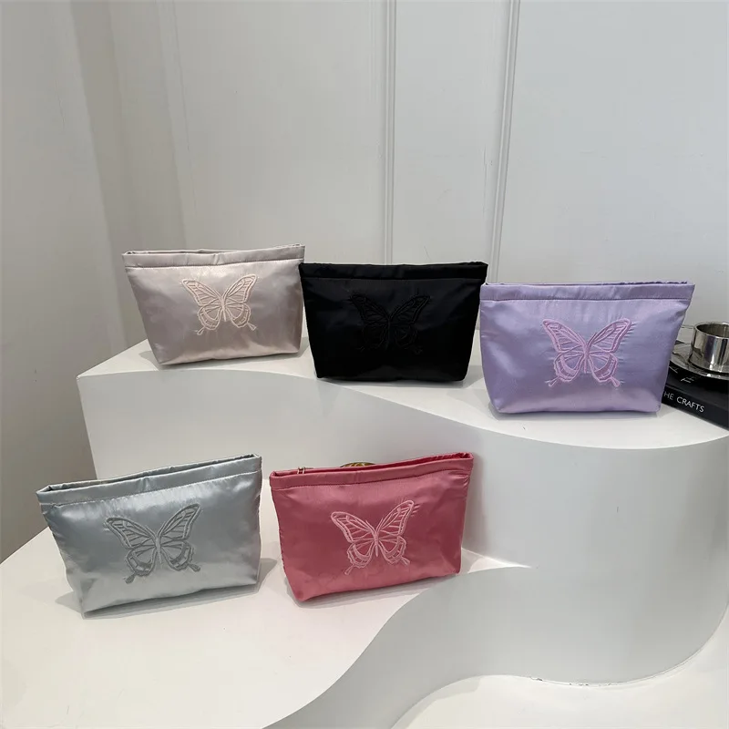Fashion Butterfly Embroidered Makeup Bags Women Clutch Bag Lipstick Phone Pouch Travel Organizer Toiletry Bag Inner Bag