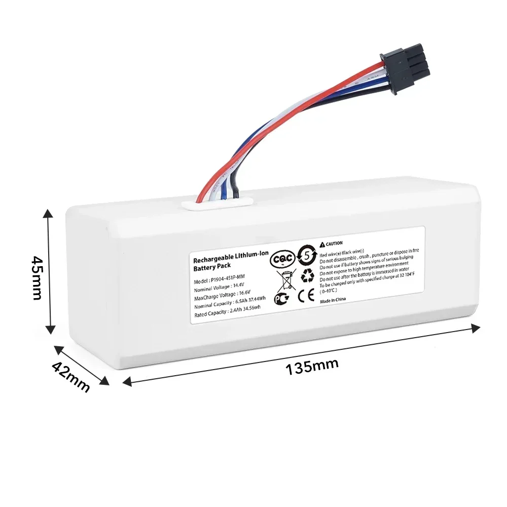 Sicherer Wiederaufladbarer 14,4V 6500mAh Akku P1904-4S2P-MM Hochleistungs-Ersatzteil für Xiaomi Mijia 1C STYTJ01ZHM Roboter-Wischmopp – Detail 2