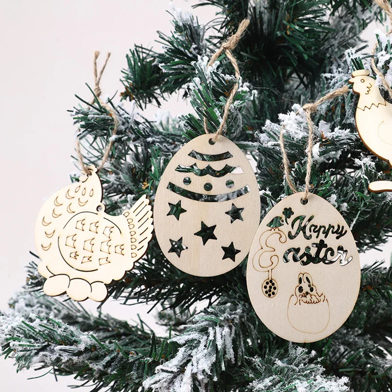 10pcs Wooden Rabbit Egg Pendants Hollow Egg Hanging Ornament For Happy Easter Home Party Decoration DIY Painting Gifts Supply