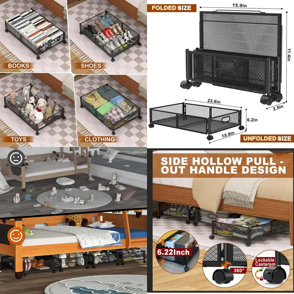 

Набор из 4 складных коробок для хранения под кроватью с ручками и колесиками для обуви, одежды и игрушек - Простая сборка, органайзер для спальни