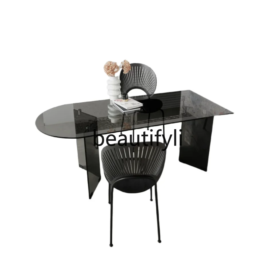 LXItalian الحد الأدنى طاولة طعام زجاجية غرفة الطعام المنزلية جدار جزيرة طاولة طعام كراسي متجر طاولة المفاوضاتSSS