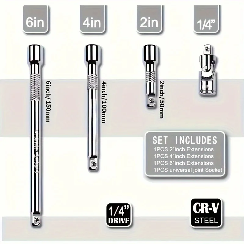 4Pcs Socket Extension Bar Set 1/4