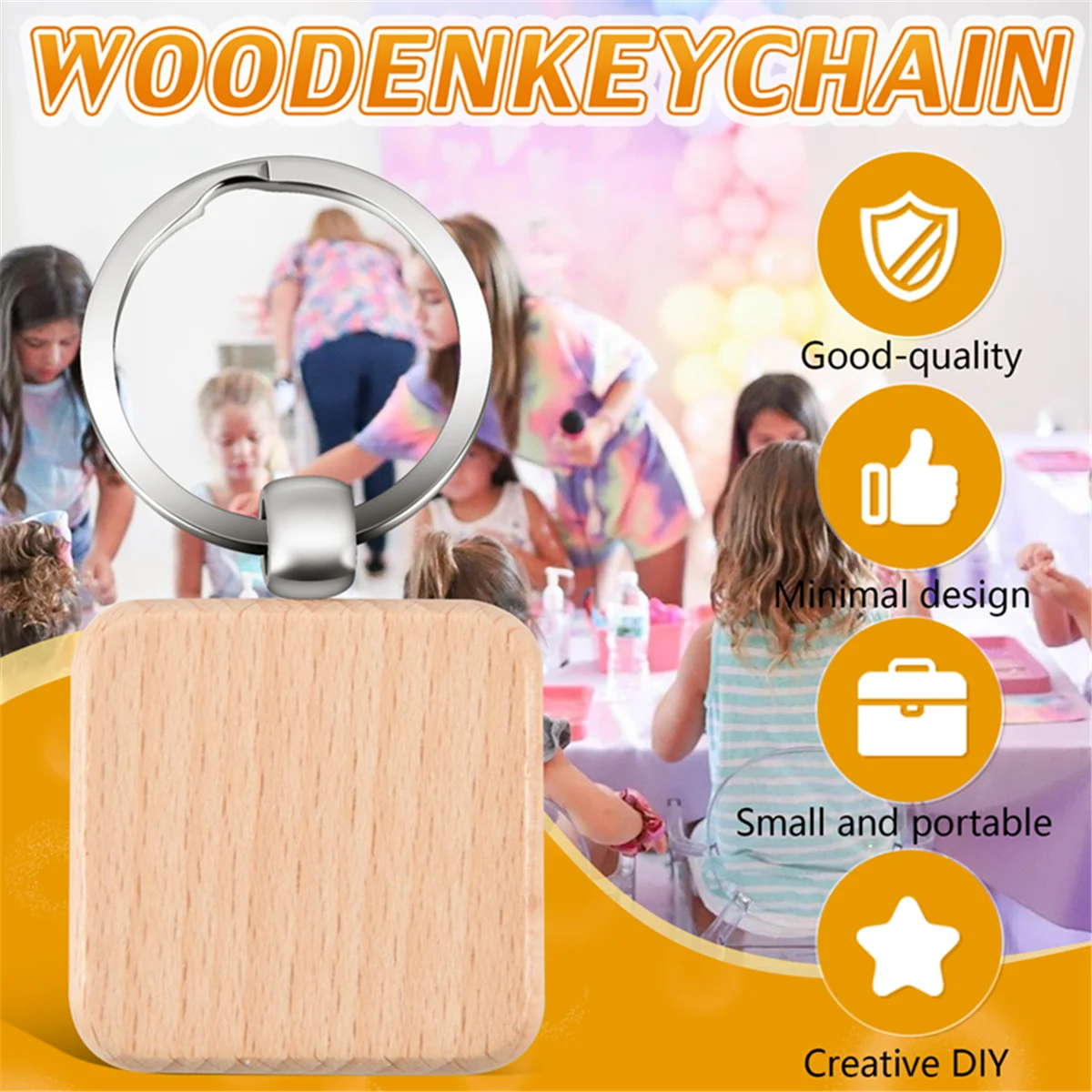 الجودة! 100 قطعة لتقوم بها بنفسك سلسلة مفاتيح خشبية فارغة مربع منحوتة حلقة رئيسية حلقة مفاتيح خشبية حوالي 40x40 مللي متر