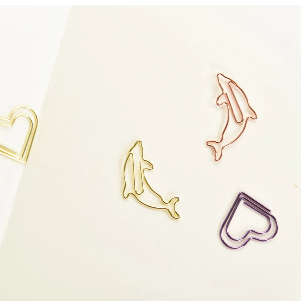 20Pcs Rose Gold Metal Dolphin Paper Clips Creative Note Clips Bookmark Clip Office Document Photo Organizer Metal Paper Clip
