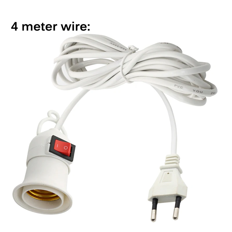 E27 4M Cable Cord Plug In Pendant Lamp Light Bulb Holder Garden Lampholder With Cable EU Plug Independent Switch 1PCS