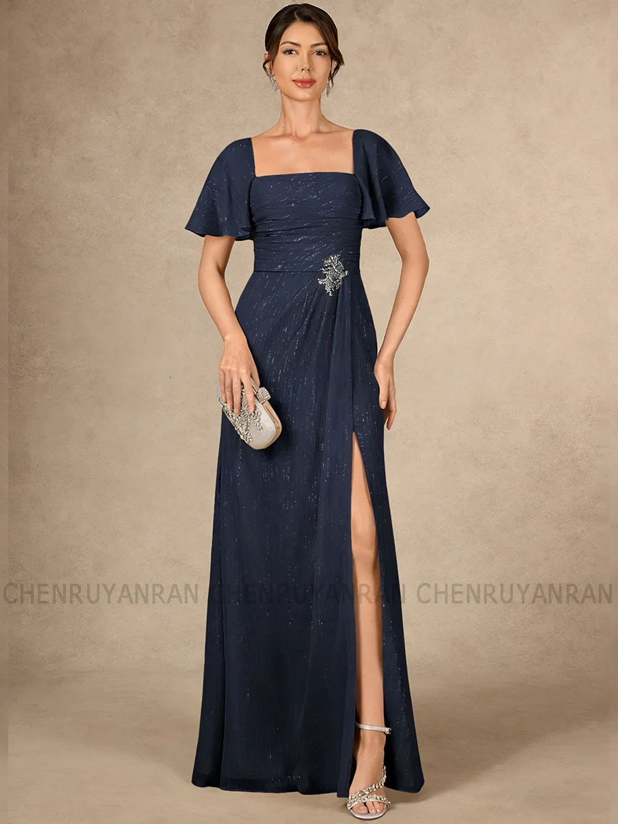 Sexy Long Mother The Bride Dresses 2026 Short Sleeve A-line Women's Wedding Party Attire Side Split Wedding Guest Dresses Custom