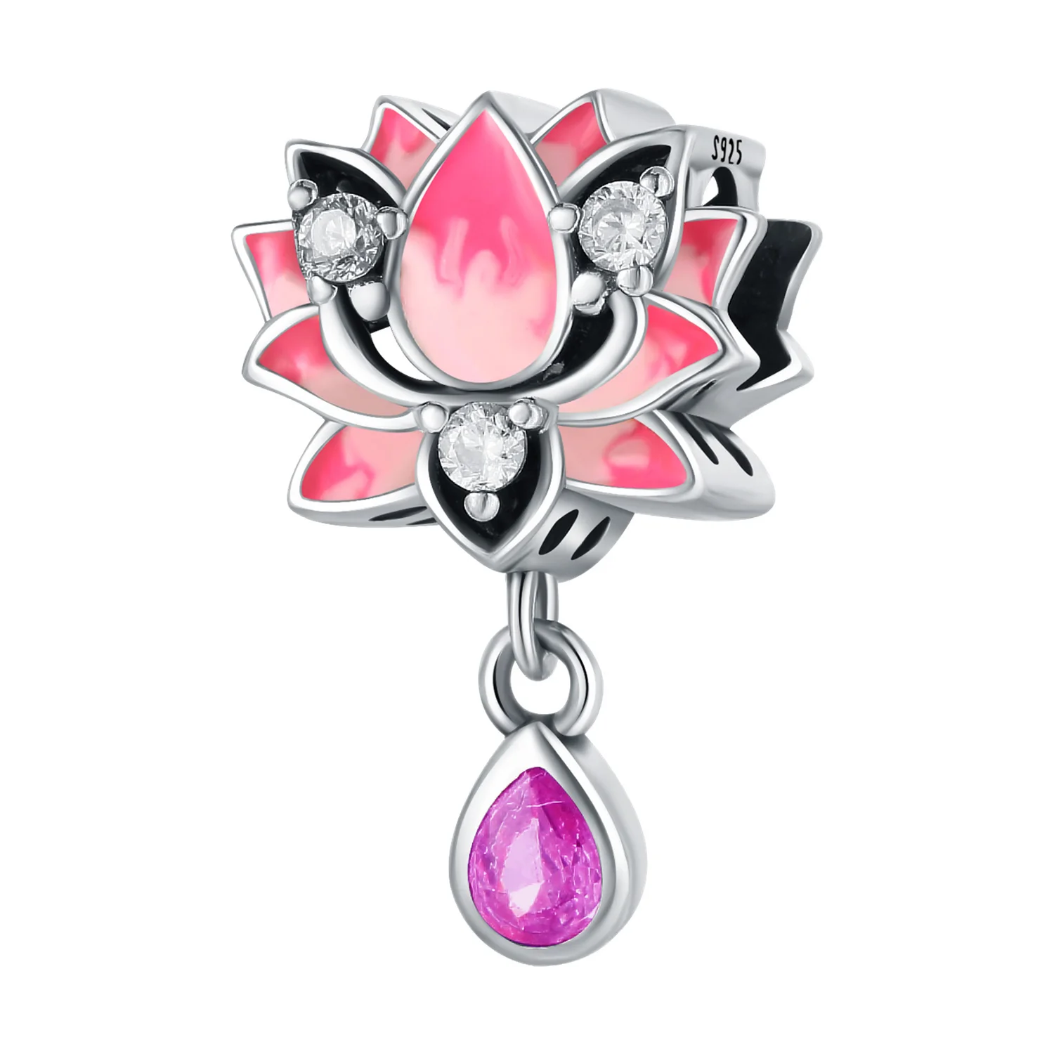 

Beads 925 Sterling Silver Charms Original Pink Zircon Flower Beads Fit Bracelet Jewelry Diy Women Fine Gift Accessory