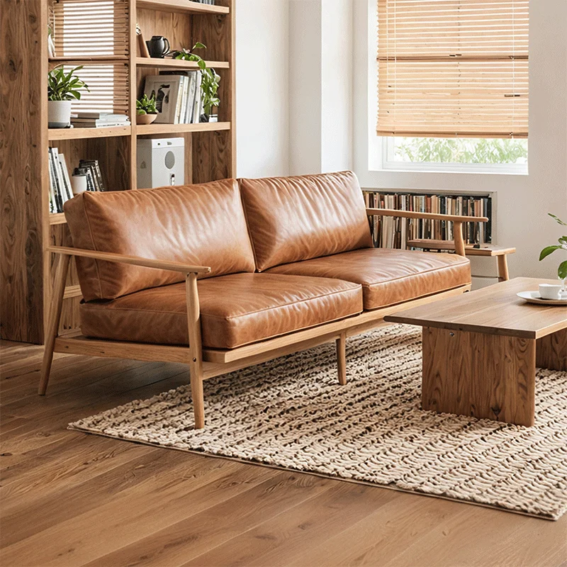 

Oil wax leather down leather solid wood sofa cushion seat cushion with backrest soft bag high density sponge pad