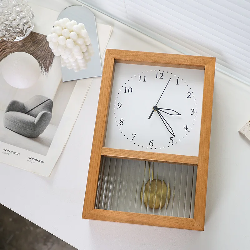 Solid wood living room Nordic style rectangular simple Changhong glass movement clock