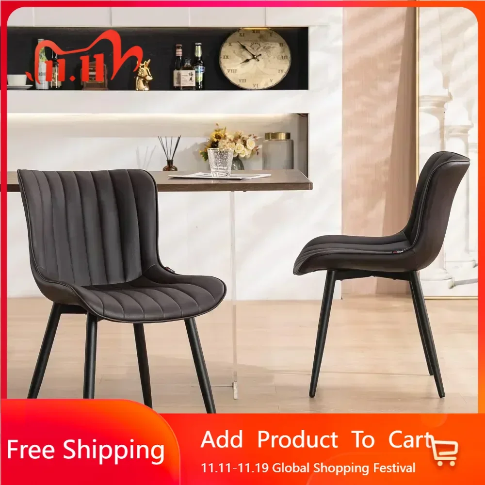 

Dining Chairs Set of 2 Upholstered Modern Kitchen Chair Armless Faux Leather Accent Guest Chair with Backs Metal Legs