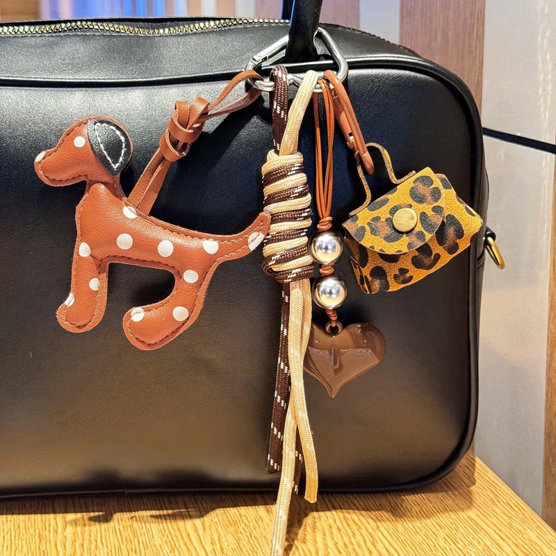 Creativity PU Leather Dalmatian Dog Pendant Keychain Mini Purse Heart Design Bag Charm Hanging Piece Trend Accessories Ornament