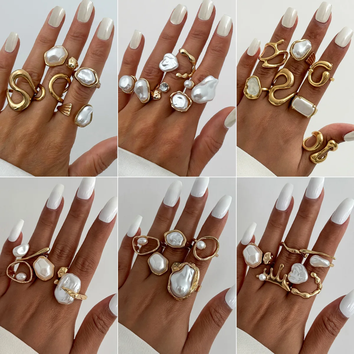 Premium Liquid Alloy Vintage Baroque Pearl Knuckle Ring Stackable Set  Adjustable Hand Jewelry for Women