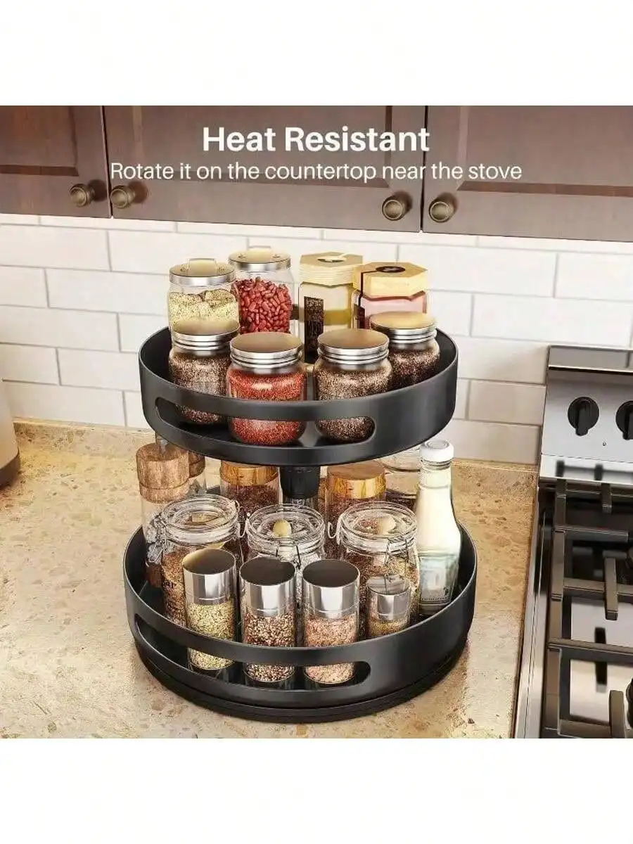 [Kitchen Accessories]Space - Saving Rotating Countertop Storage Rack For Kitchen Supplies