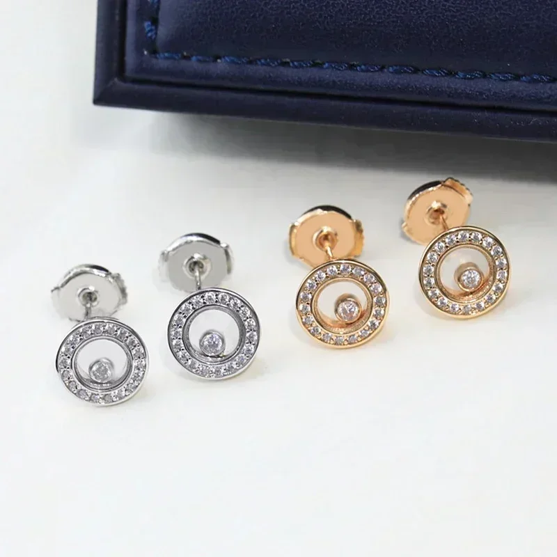 

Classic 925 looked silver round earrings for ladies, delicate luxury brand jewelry, party and Christmas gifts, warm