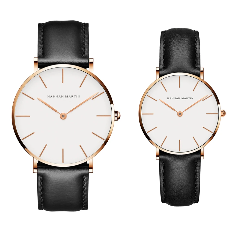 Hannah Martin Brand Couple Watch 6.9mm Ultra Thin Men's Quartz Wristwatches Japanese Movement Leather Fashion Simple Women Watch