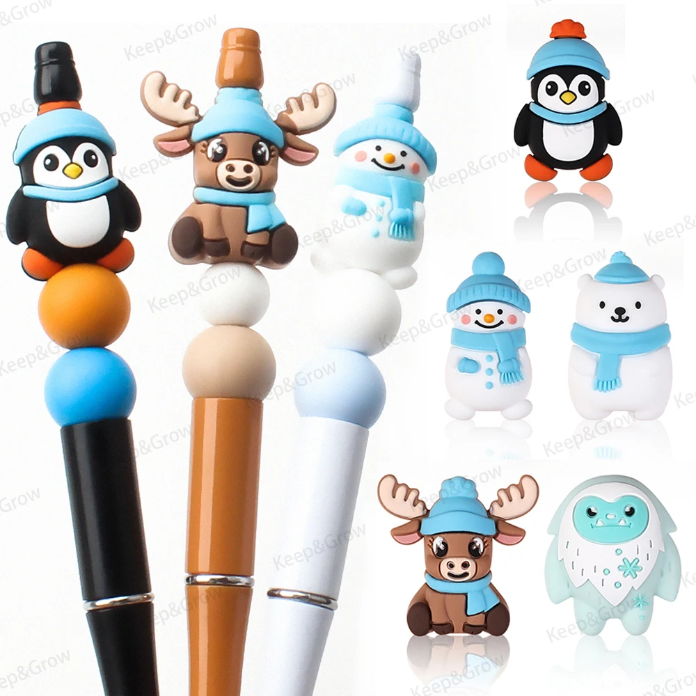 5/20/50Pcs Winter Theme 3D Silicone Beads Snowman Penguin Polar bear Elk Snow Monster Focal Beads DIY KeyChain Jewelry Making